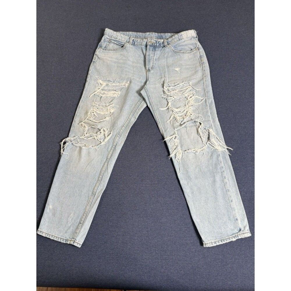 H&M Boyfriend Jeans Women’s Light Wash Distressed 5-Pocket Blue Denim 10